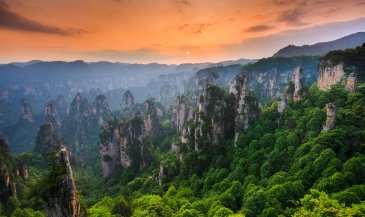 Zhangjiajie National forest park at sunset, Wulingyuan, Hunan, China .jpg